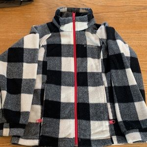 Columbia kids Fleece zip up jacket coat 7/8 black white plaid